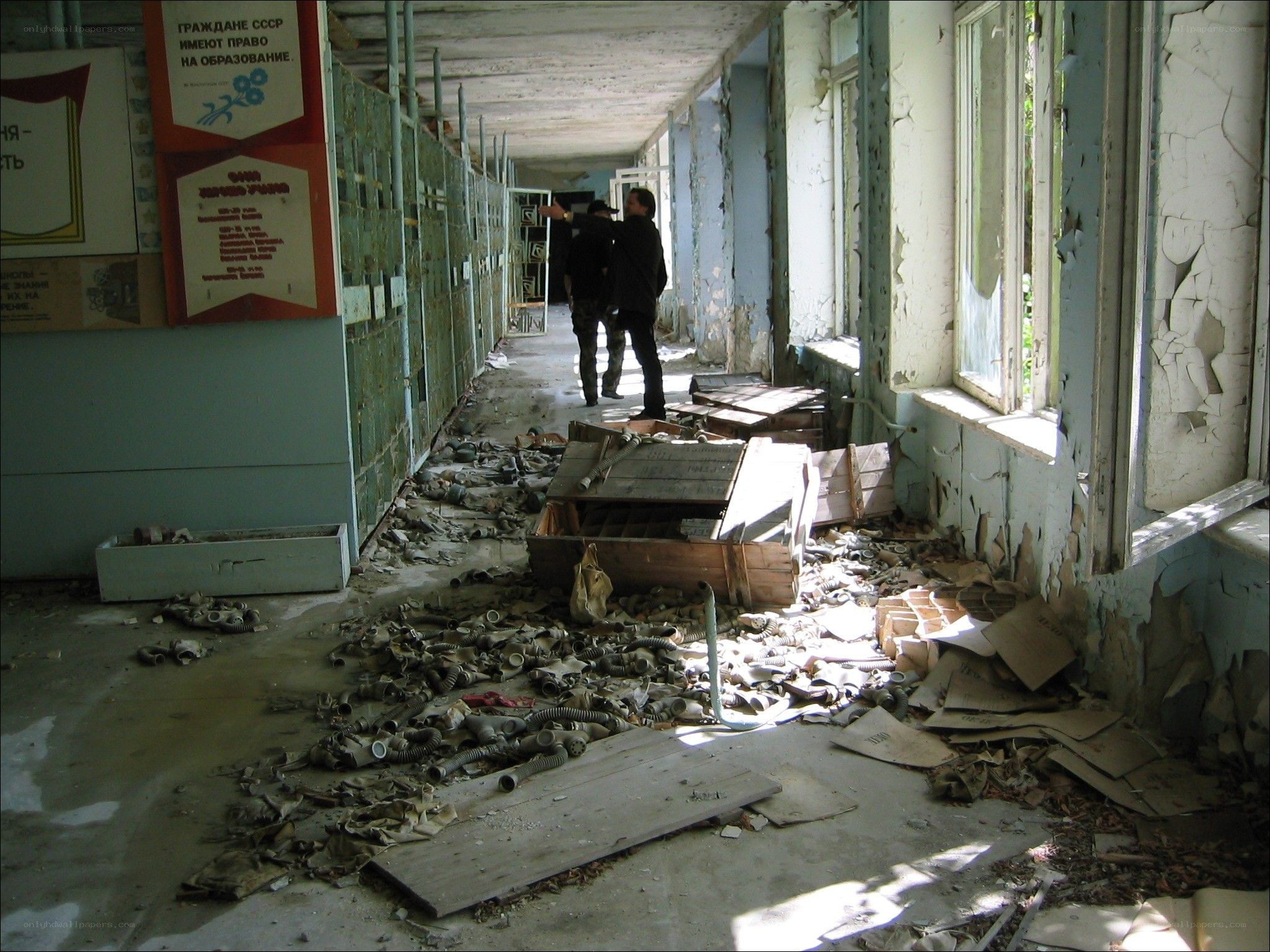 Abandoned school hallway
