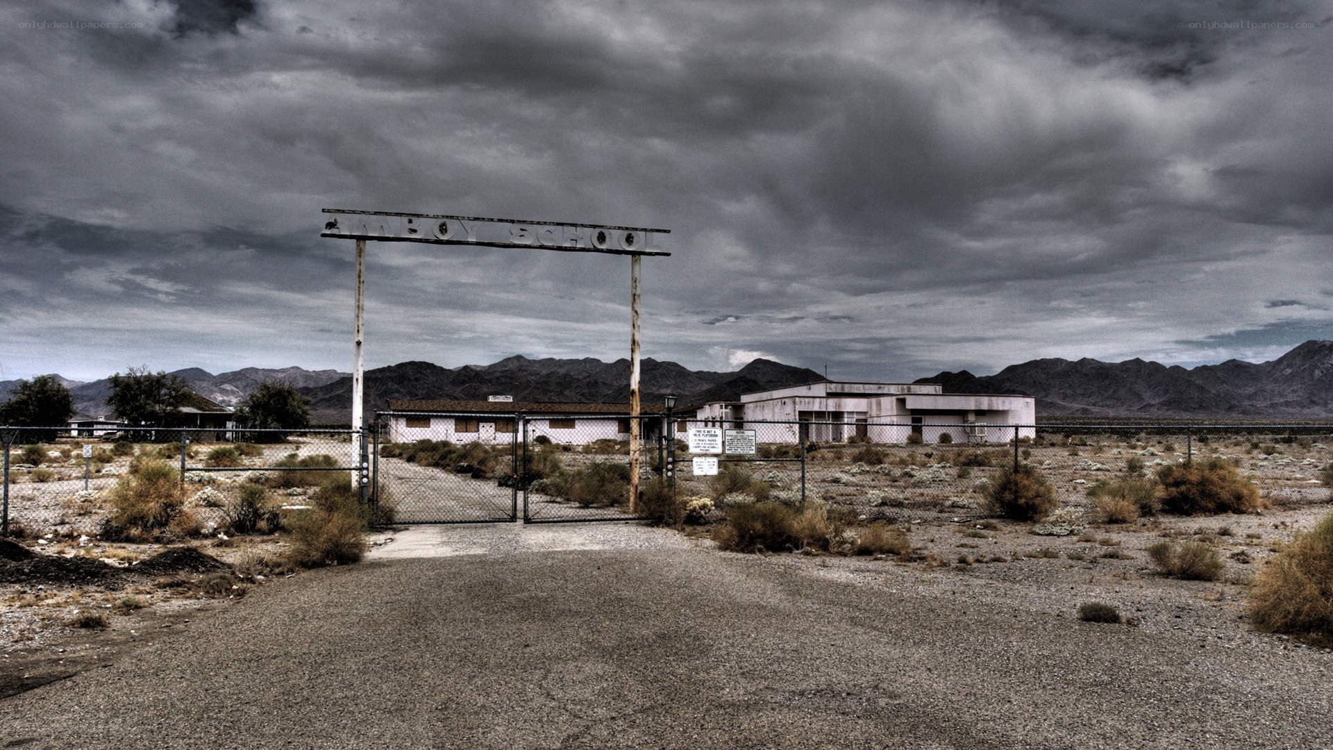 abandoned school in desert