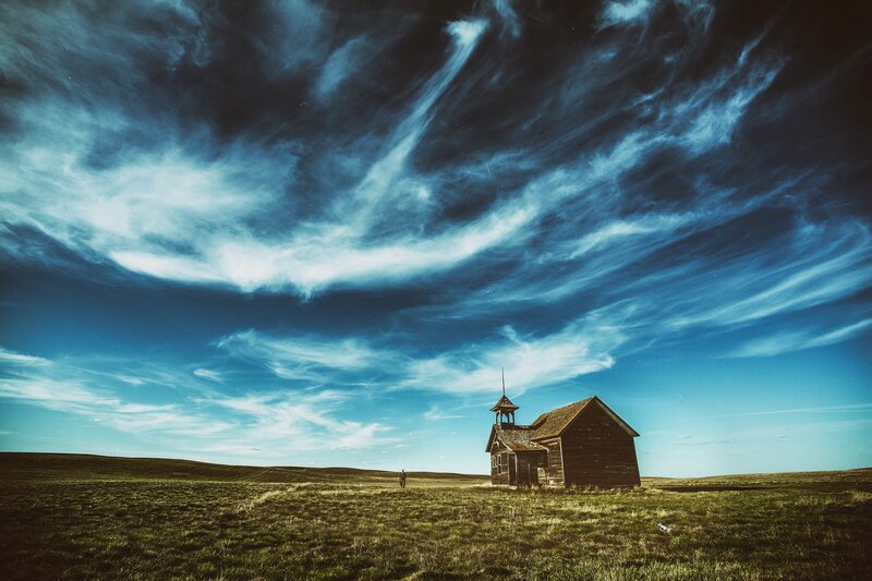 Abandoned Schoolhouse — Blue, Dramatic