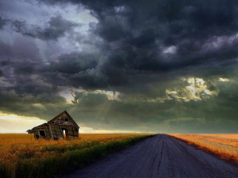 Abandoned Shack on Field — Gray, Dramatic