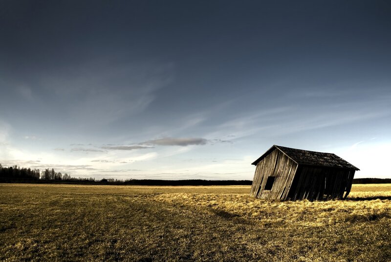 Abandoned Shed in Field — Brown