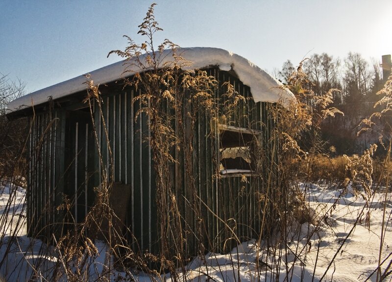 Abandoned shed in winter