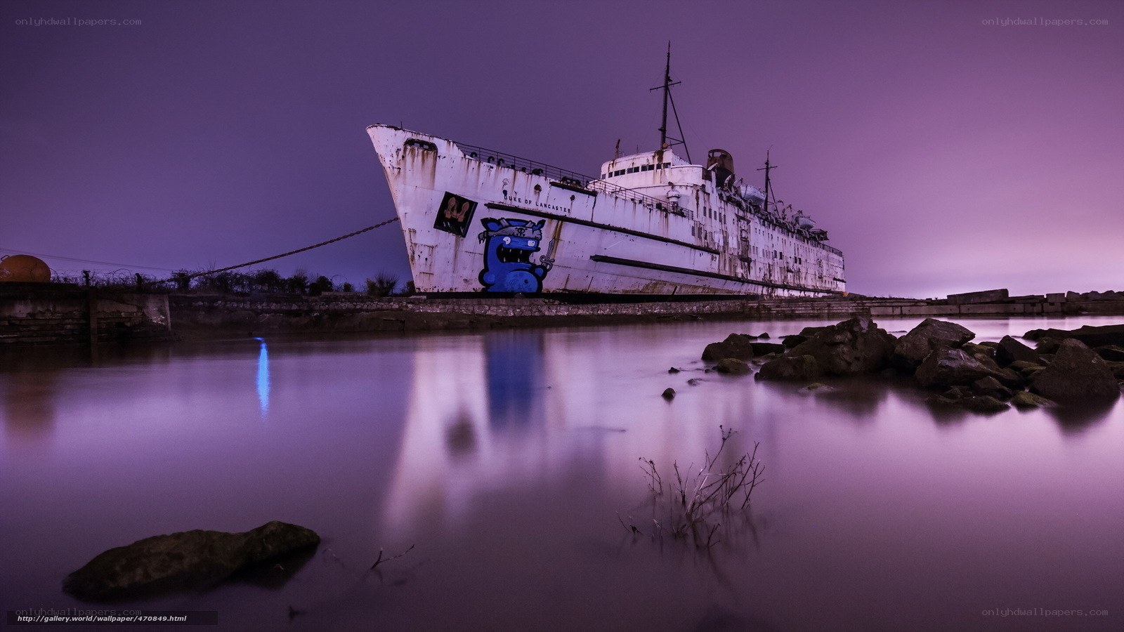 Abandoned ship at dusk