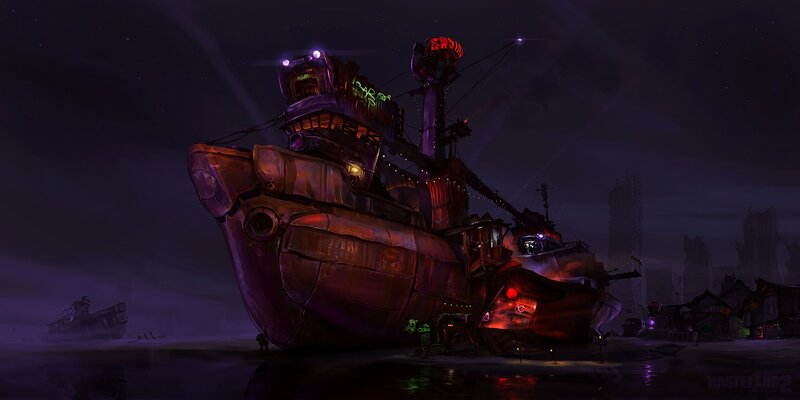 Abandoned Ship at Night — Purple, Dramatic