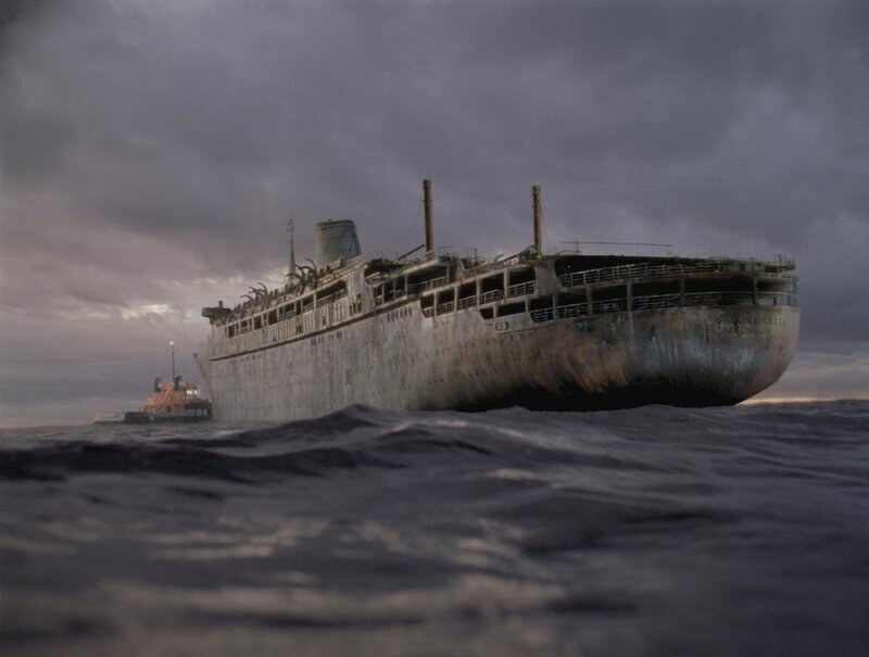 Abandoned Ship at Sea — Gray, Dramatic