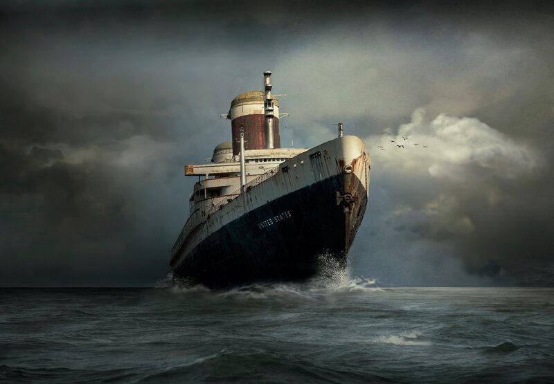 Abandoned Ship at Sea — Gray