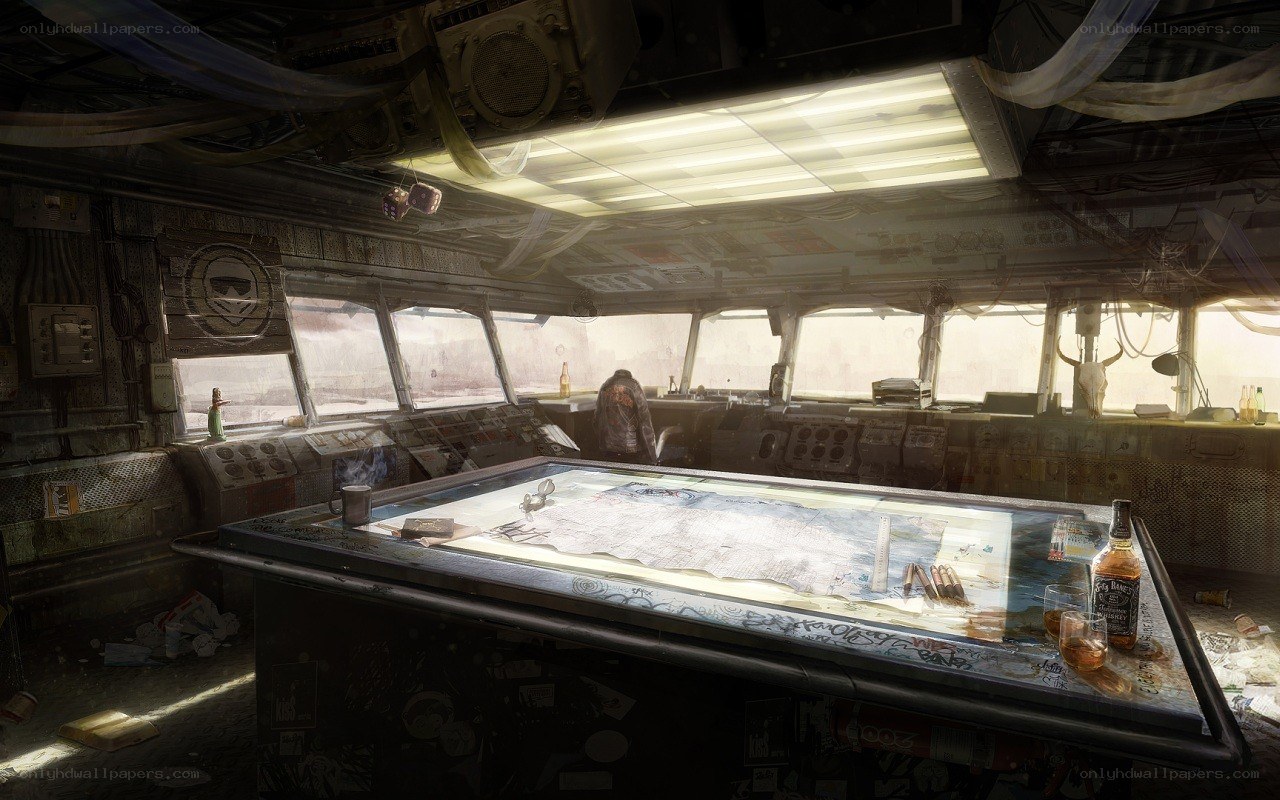 abandoned ship bridge interior