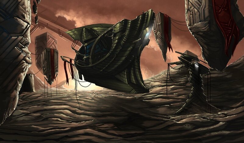 Abandoned ship in a canyon