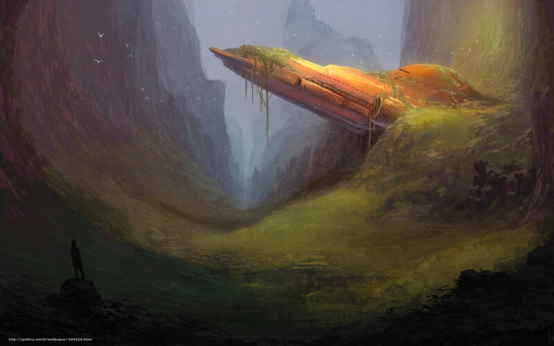 Abandoned ship in a canyon