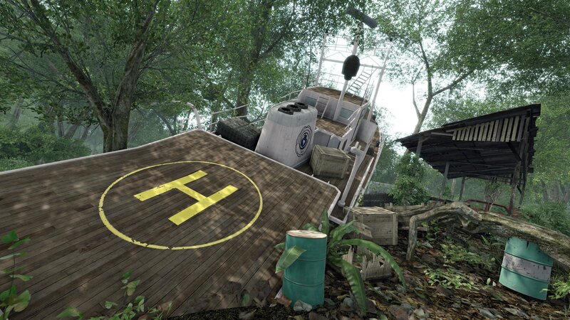 Abandoned ship in jungle