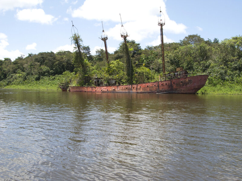 abandoned ship in river
