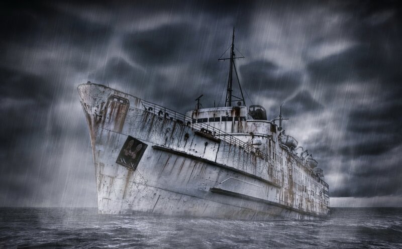 Abandoned Ship in Storm — Gray