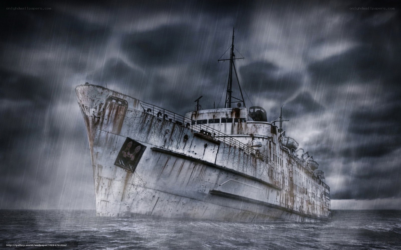 Abandoned ship in storm