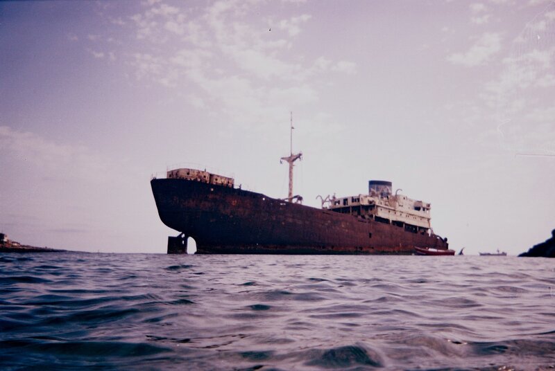 Abandoned ship in the sea