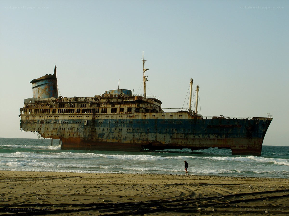 Abandoned ship on a beach