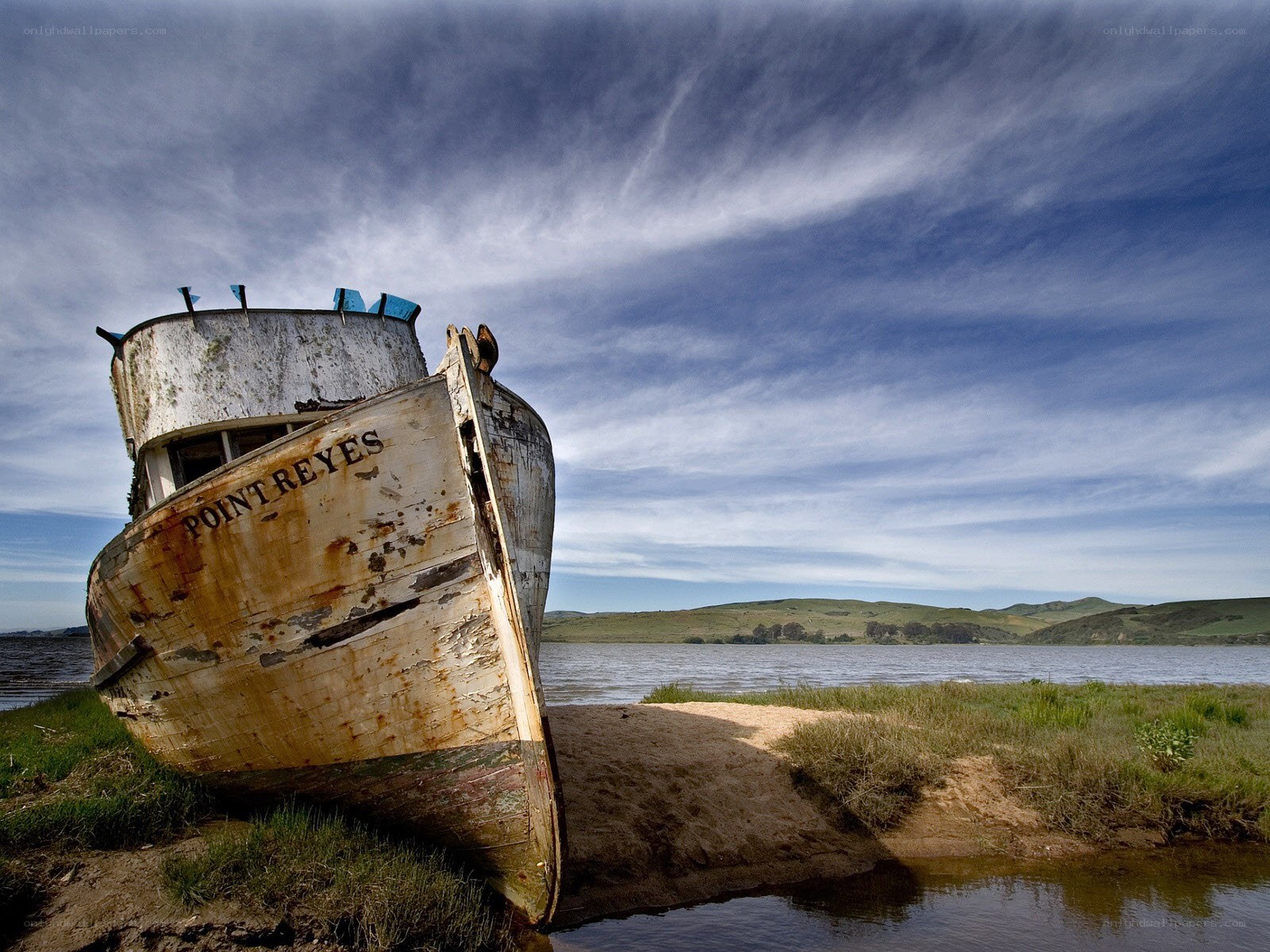 Abandoned ship on a shore