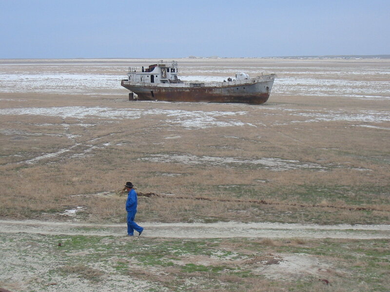 Abandoned ship on dry land