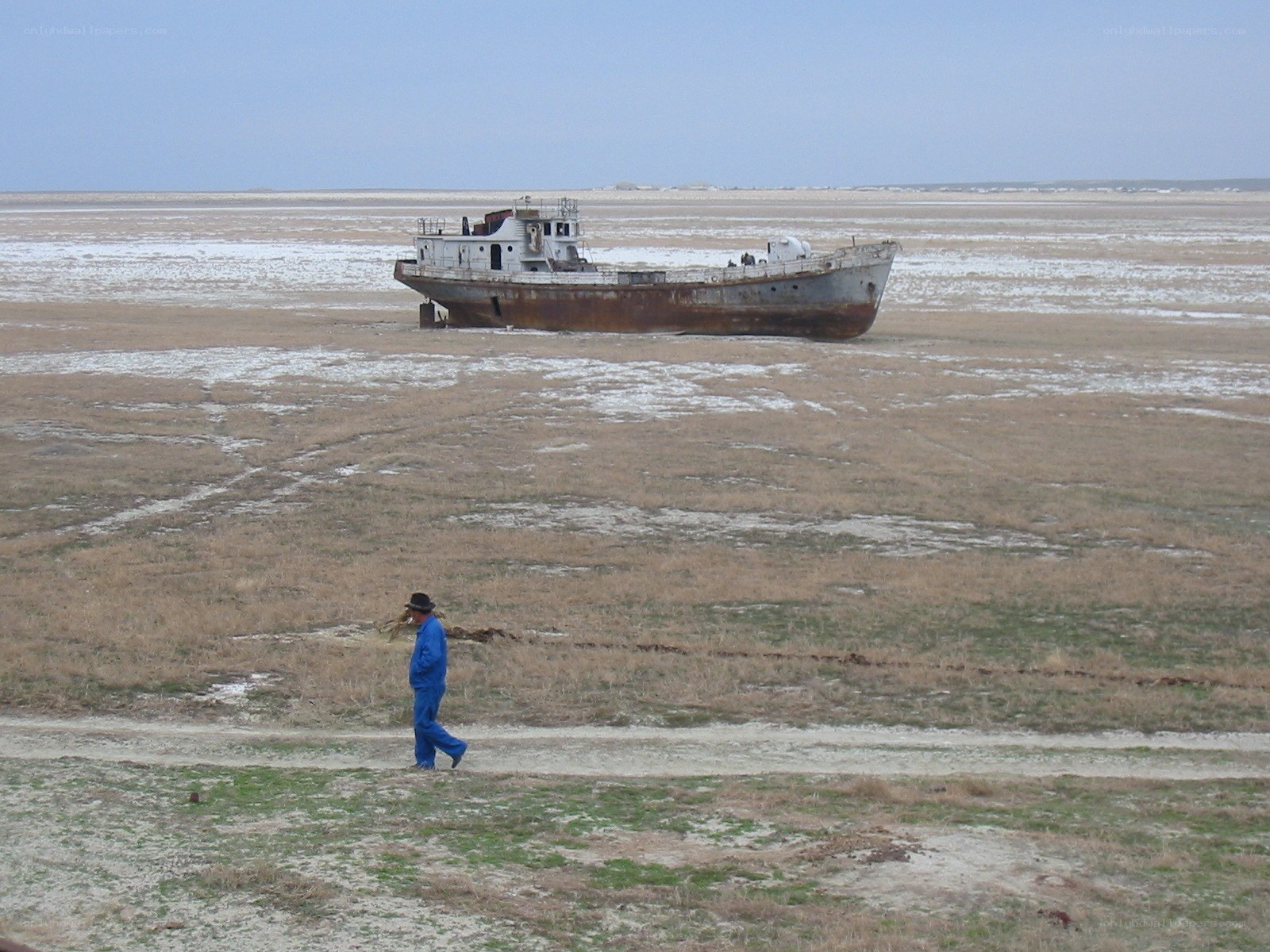 Abandoned ship on dry land