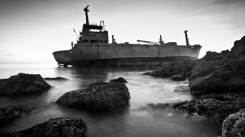 Abandoned Ship on Rocks — Black