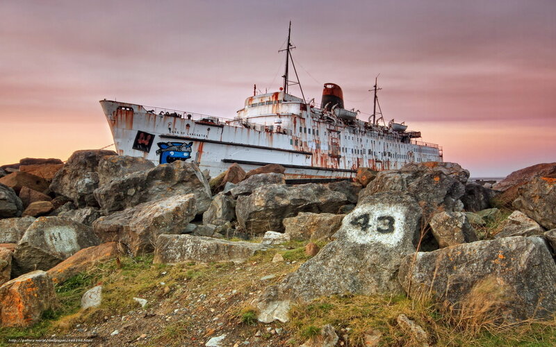 Abandoned Ship on Rocks — White