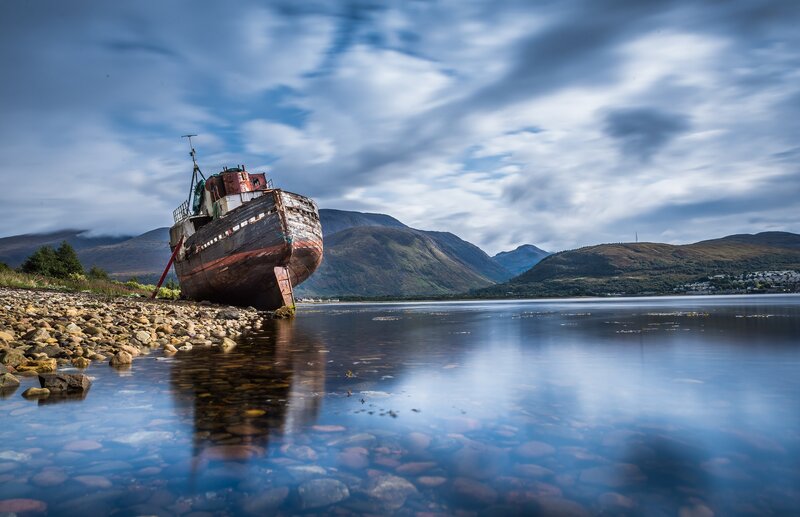 Abandoned Ship on Shore — Blue