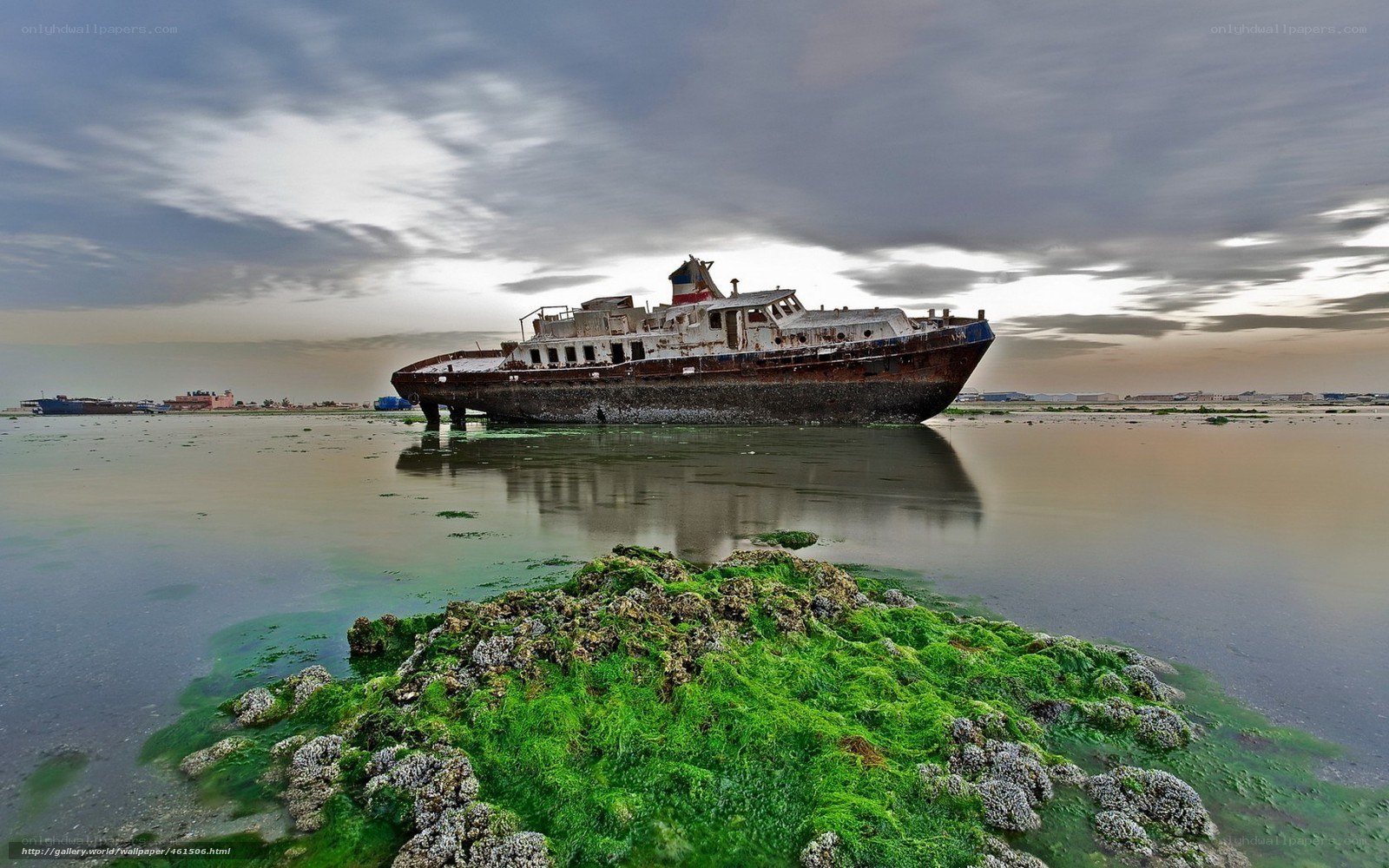 Abandoned ship on shore