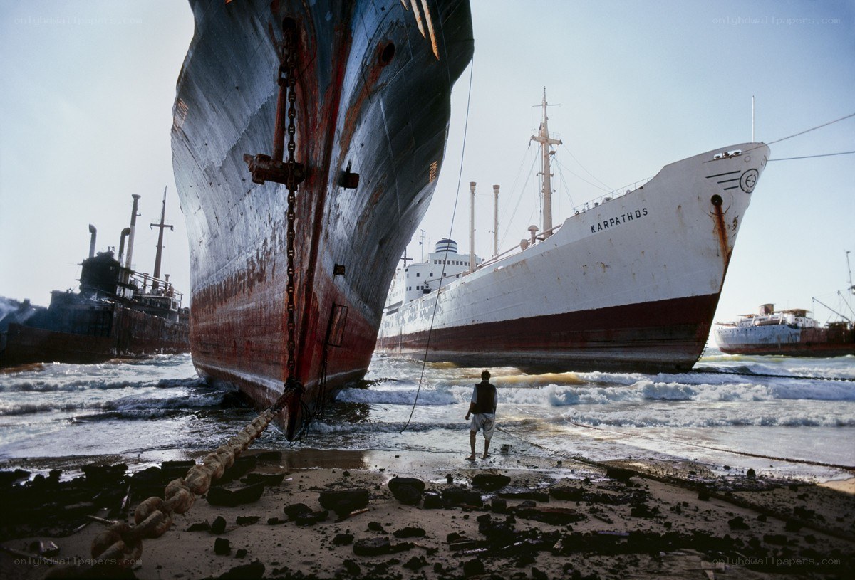 Abandoned ships on a beach