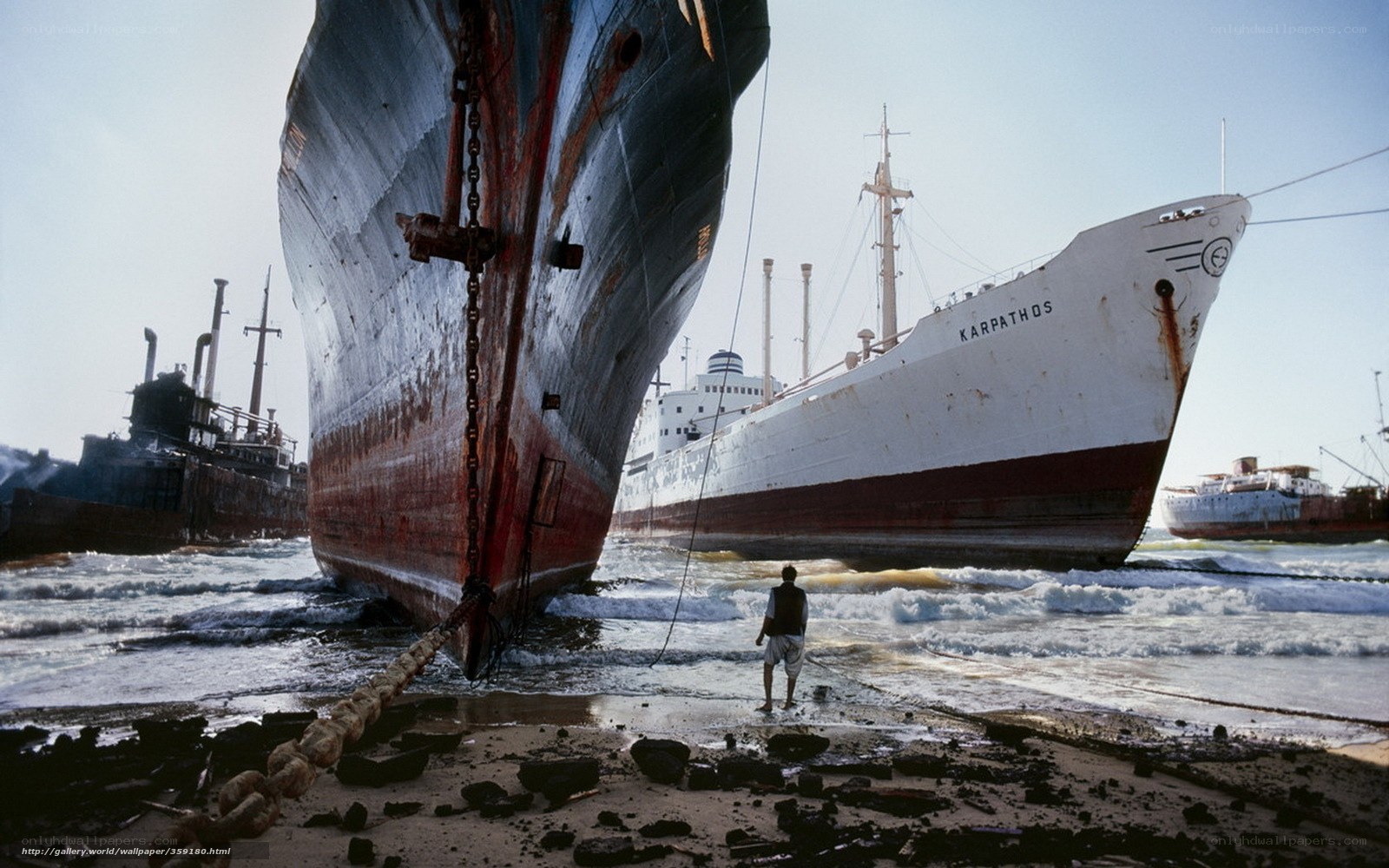 Abandoned ships on a beach
