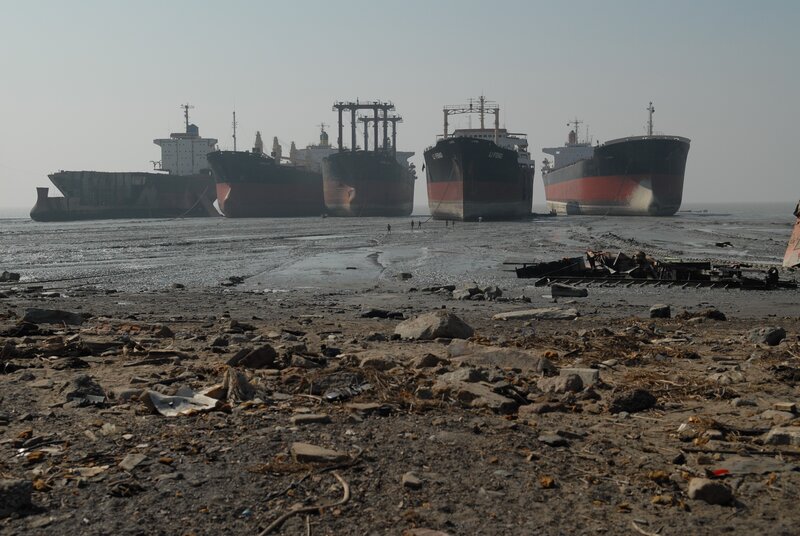 Abandoned ships on a dry shore