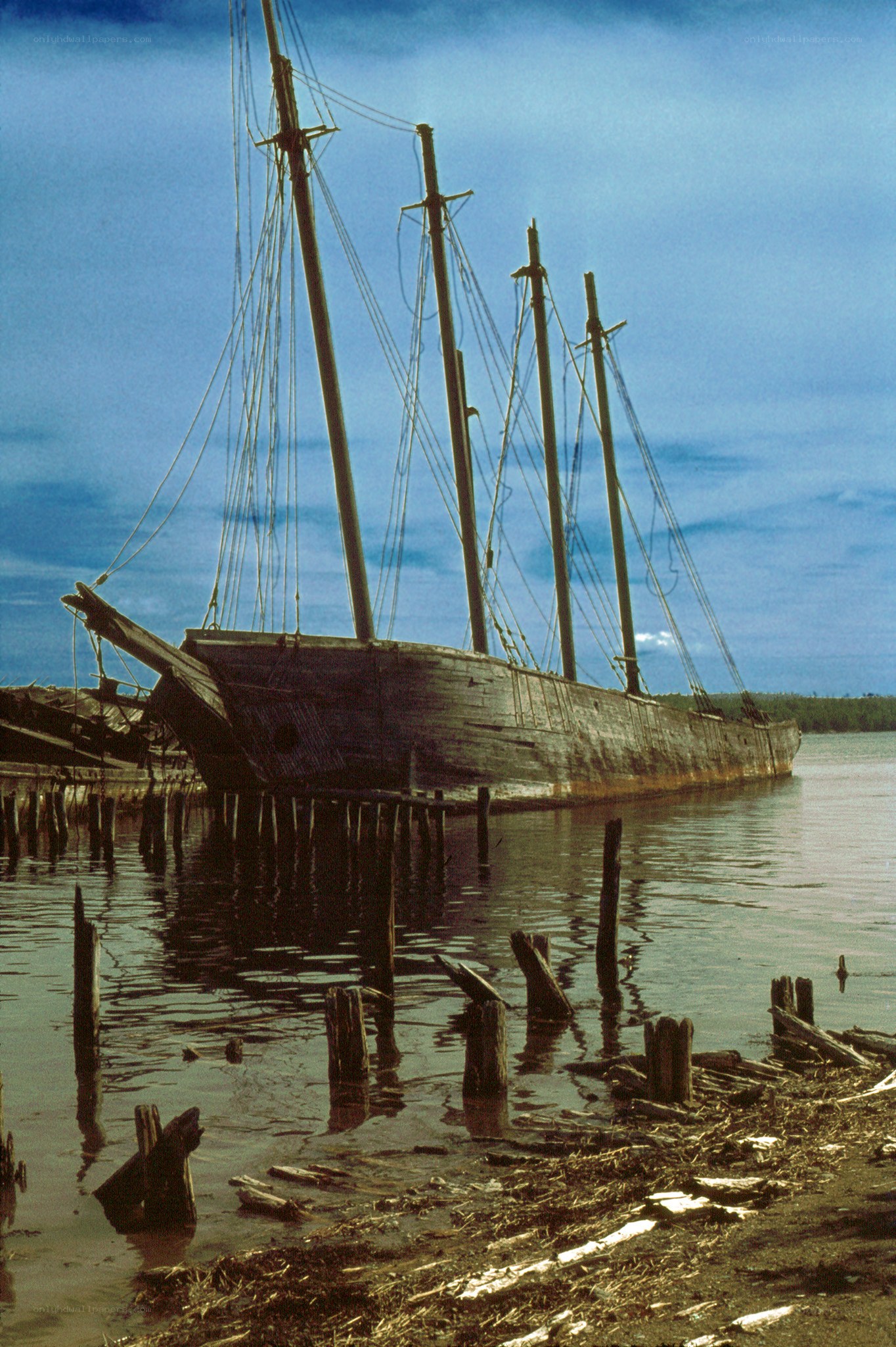 abandoned shipwreck at dock