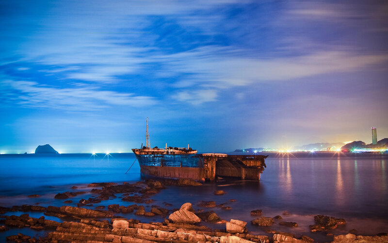 Abandoned Shipwreck — Blue, Dramatic, Night