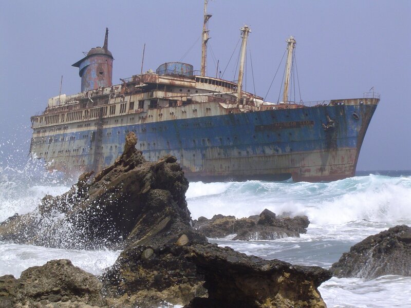 Abandoned Shipwreck — Blue, Dramatic, Photograph, Ocean Waves