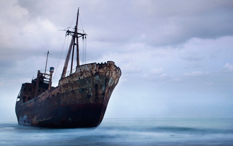 Abandoned Shipwreck — Blue, Dramatic, Photograph