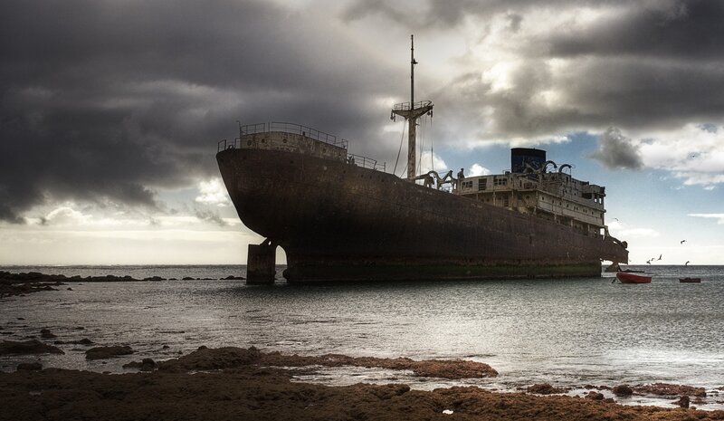 Abandoned Shipwreck — Gray, Dramatic, Afternoon
