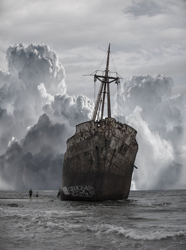 Abandoned Shipwreck — Gray, Dramatic, Photograph, Ship