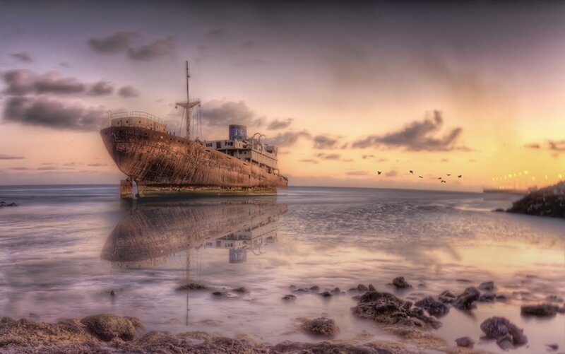 Abandoned Shipwreck — Purple, Dramatic