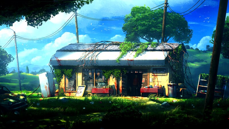 Abandoned Shop in Overgrown Field