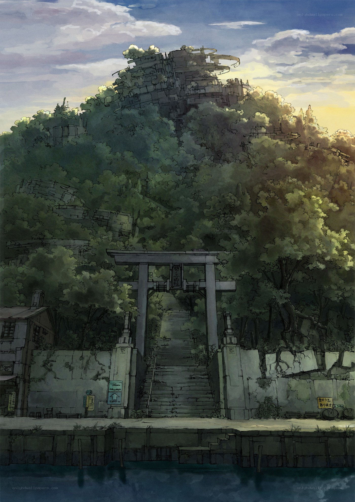 Abandoned shrine at dusk