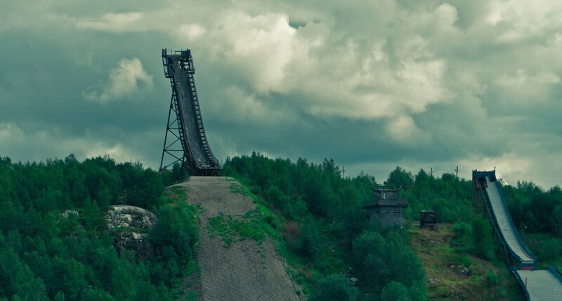 abandoned ski jumps in forest