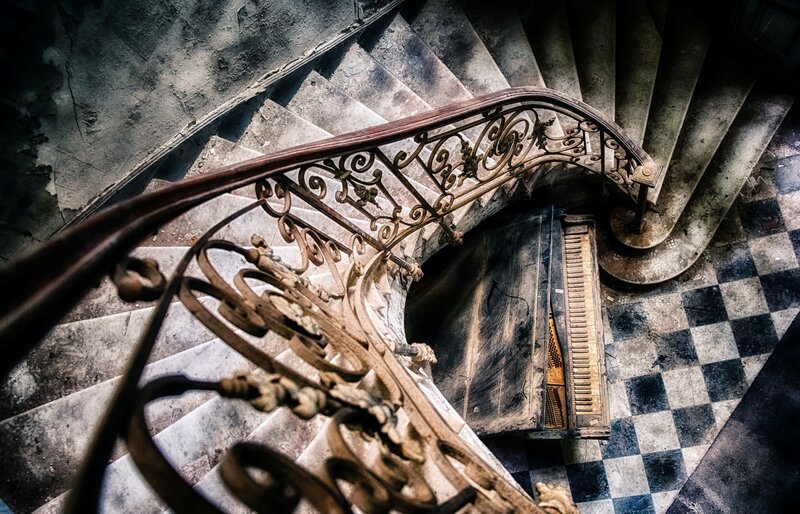Abandoned Spiral Staircase — Gray