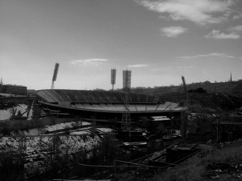 Abandoned stadium in winter