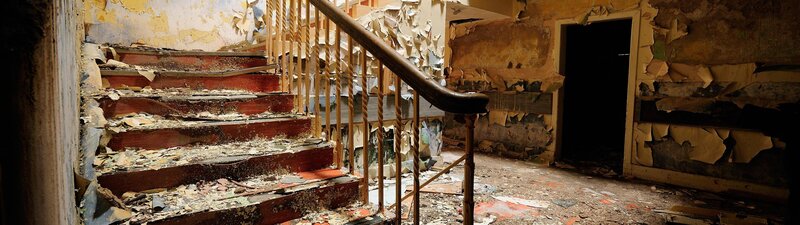 Abandoned Staircase — Brown, Decaying, Photograph, Stairs, Railing