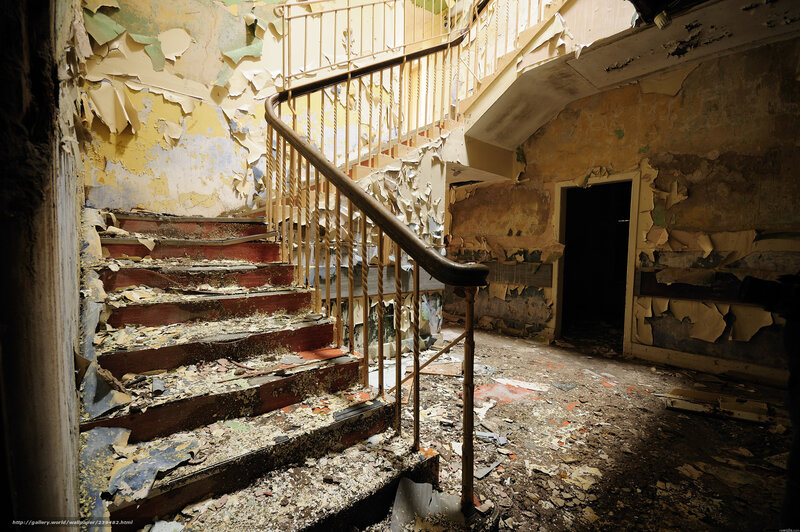 Abandoned Staircase — Brown, Decaying, Photograph