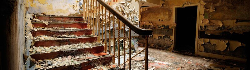 Abandoned Staircase — Brown, Decaying