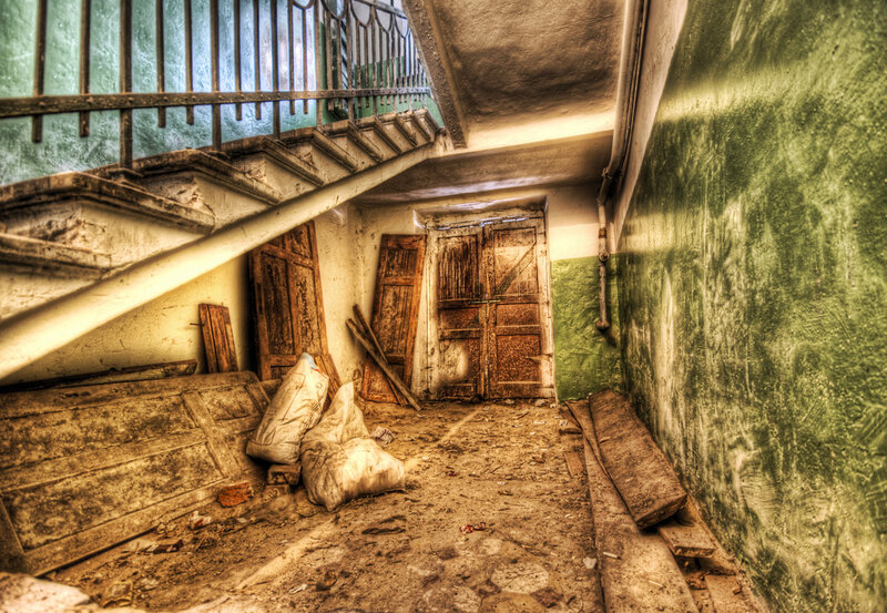 Abandoned Stairwell Interior — Green