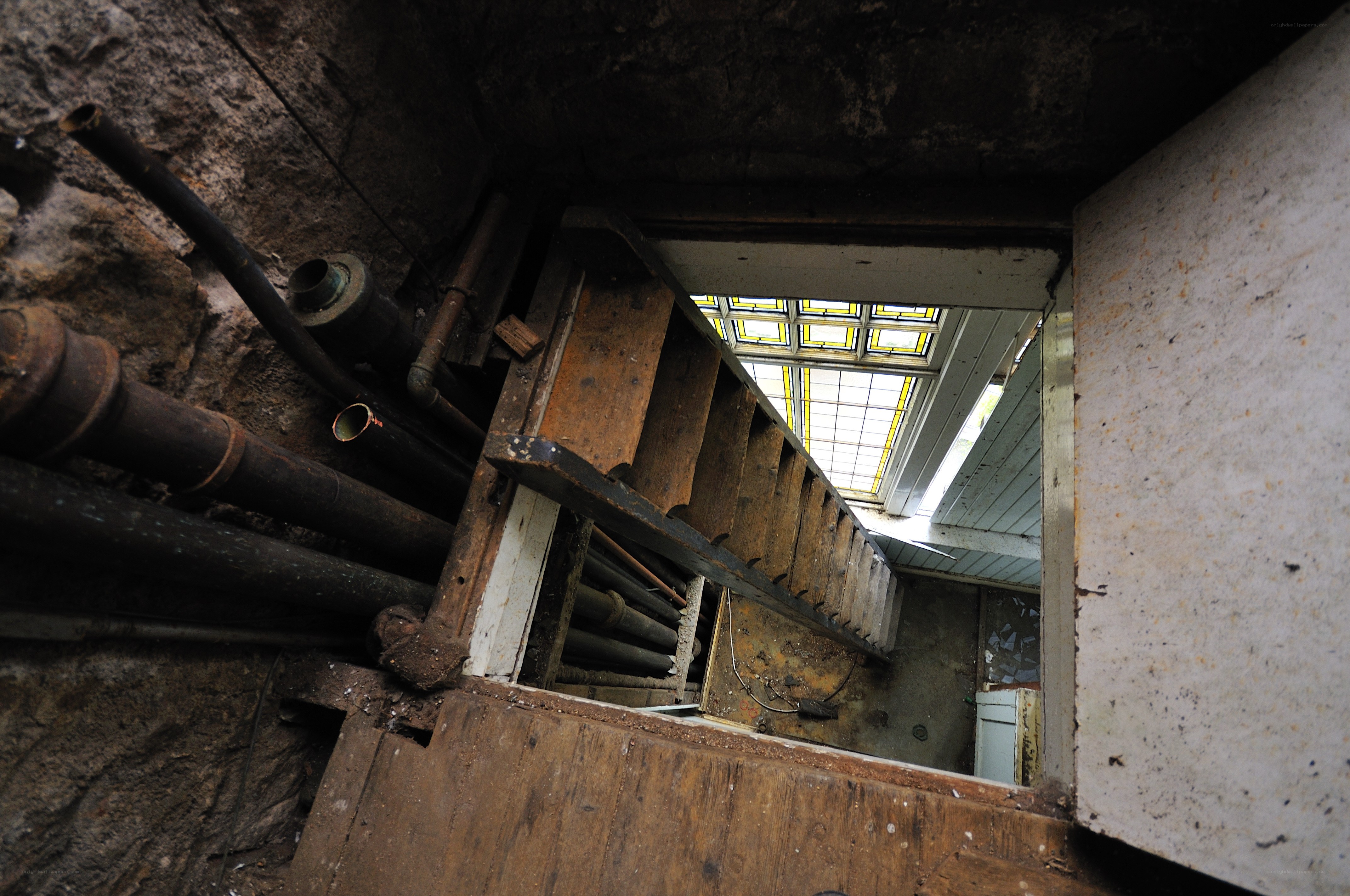abandoned stairwell with skylight