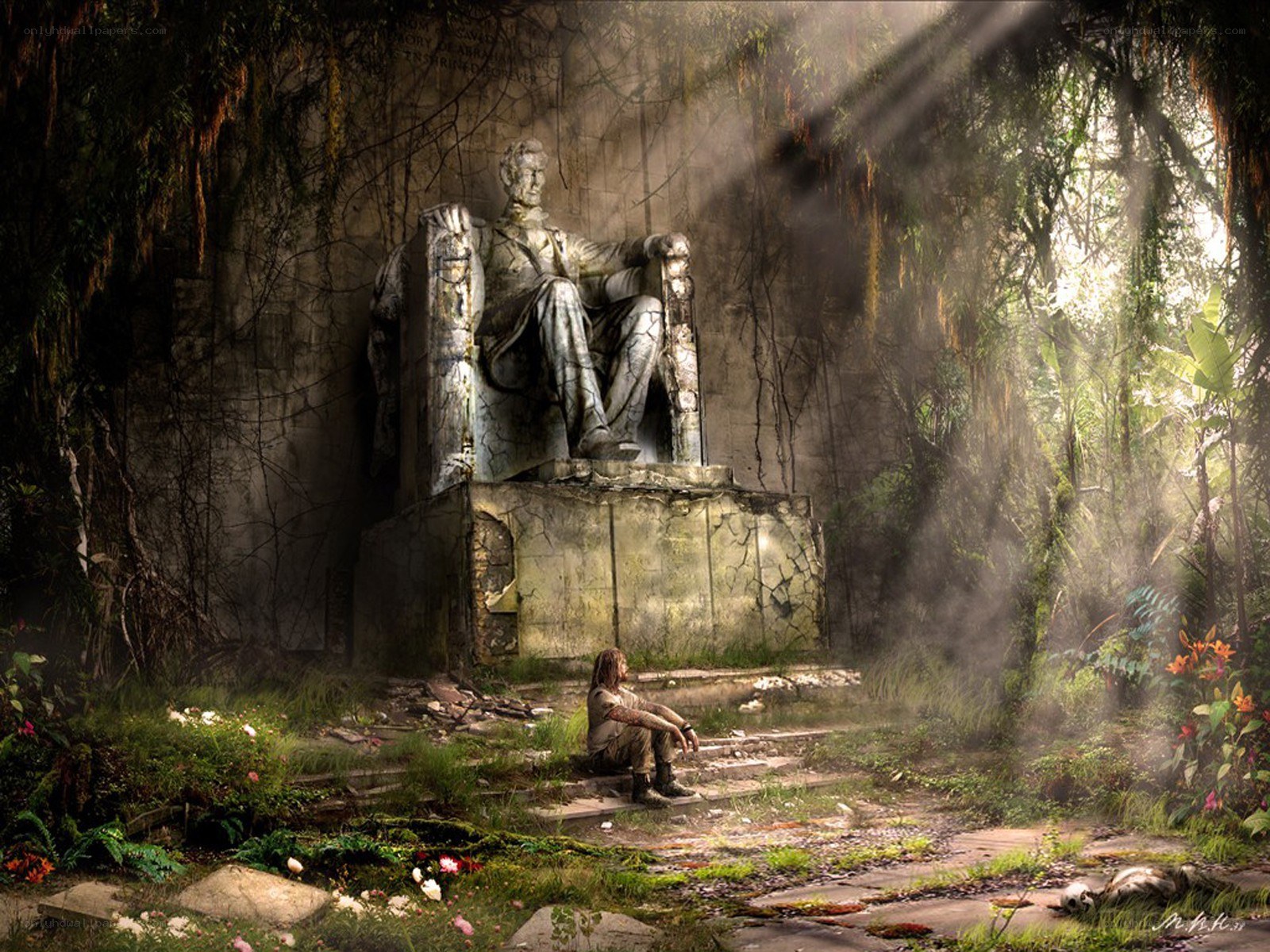 Abandoned statue in jungle