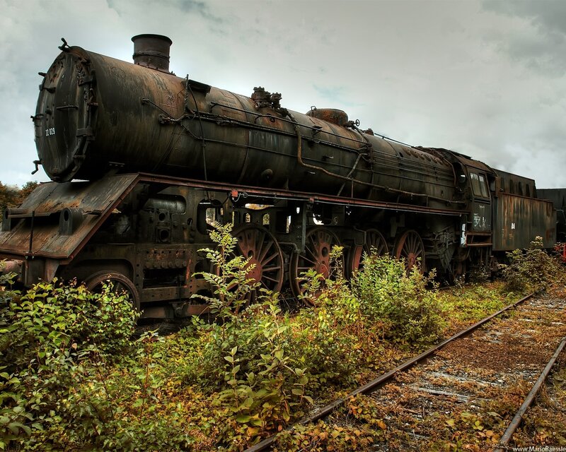 Abandoned Steam Locomotive — Green, Dramatic