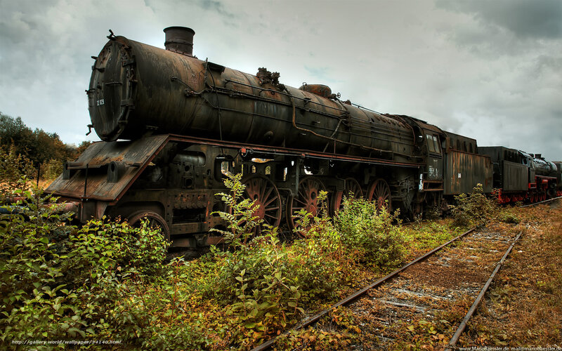 abandoned steam train