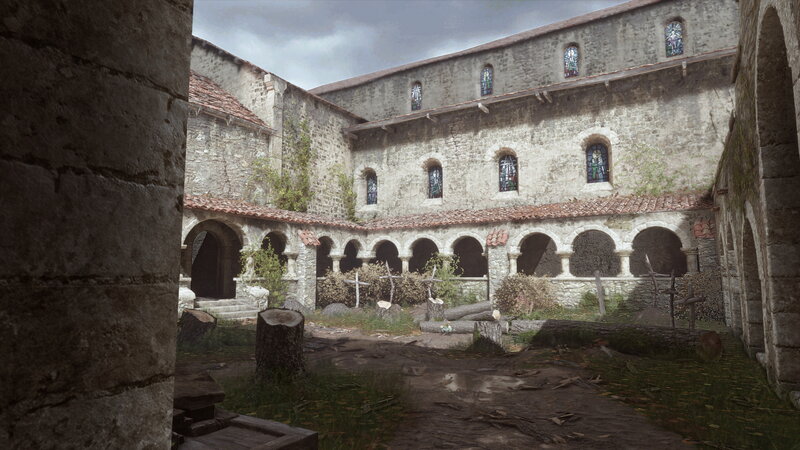 Abandoned Stone Courtyard — Gray
